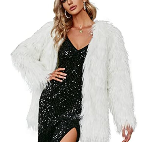 Women's Long Sleeve Faux Fur Coat Fluffy Warm Winter Jacket - Picture 2 of 6